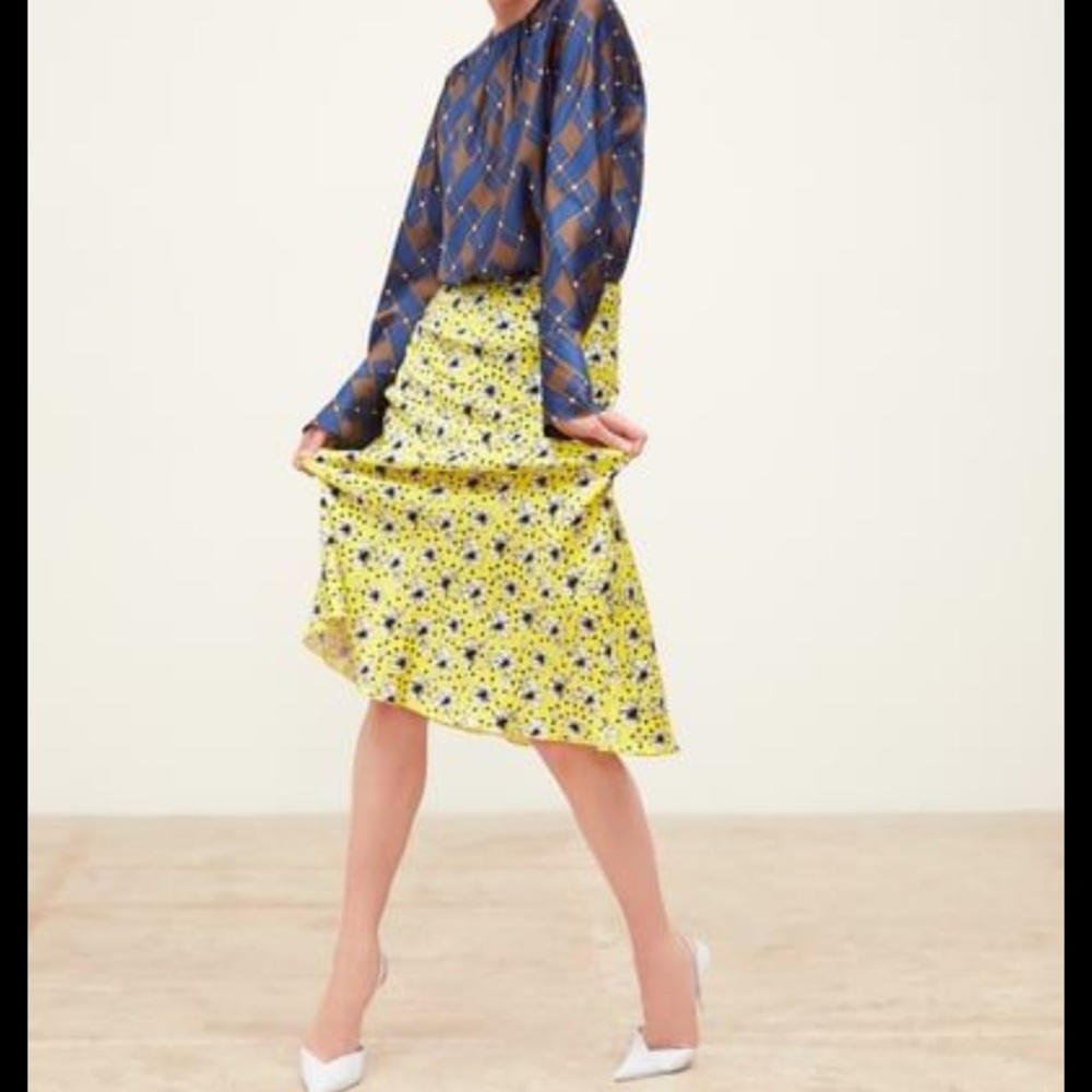 Zara yellow floral midi slip skirt